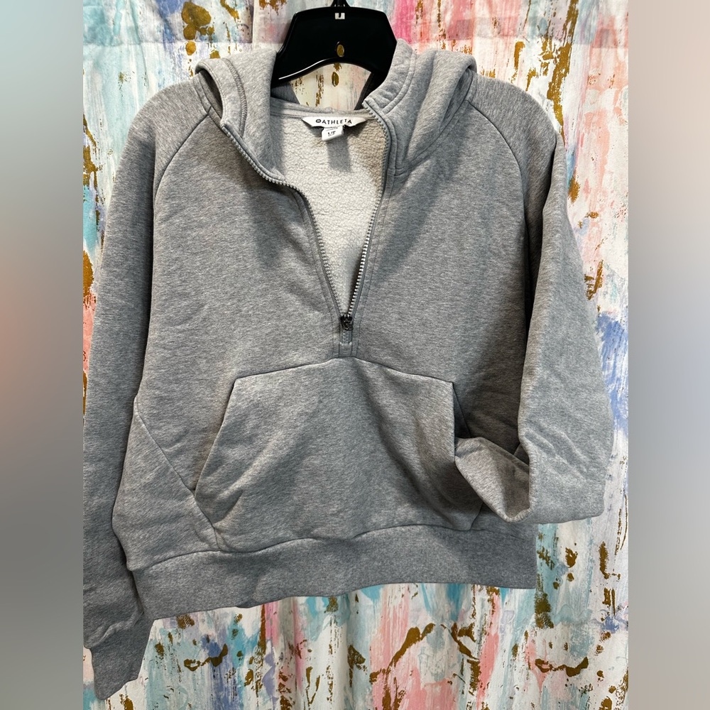 Athleta Gray Half-Zip Hoodie Sweatshirt